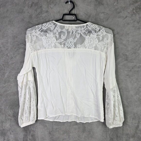 Womens Idyllwind White Lace Detail Blouse V Neck Long Sleeve Rayon Size M - Picture 4 of 8
